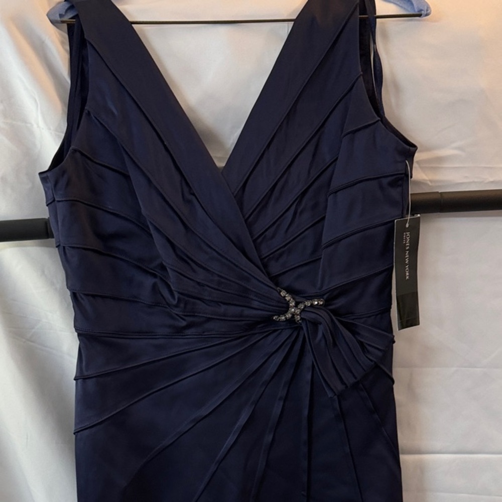 Jones New York Deep Blue Gathered Midi Dress